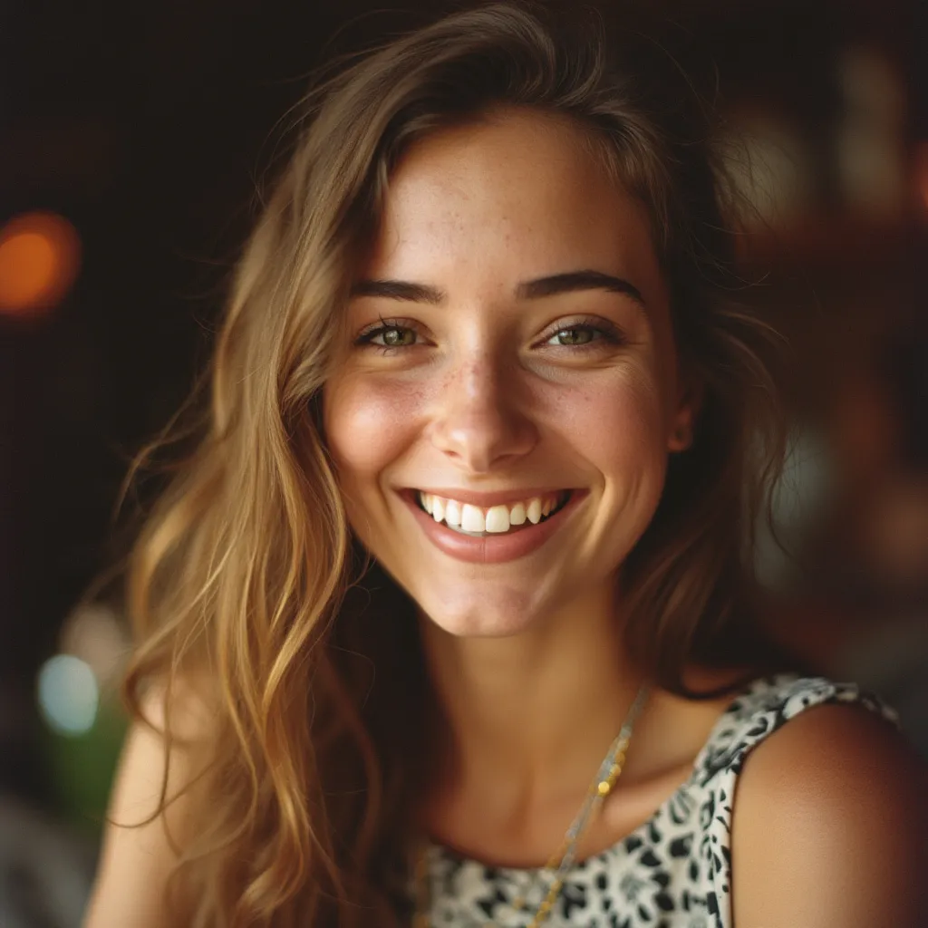 Retrato de sonriente cliente Sarah L.